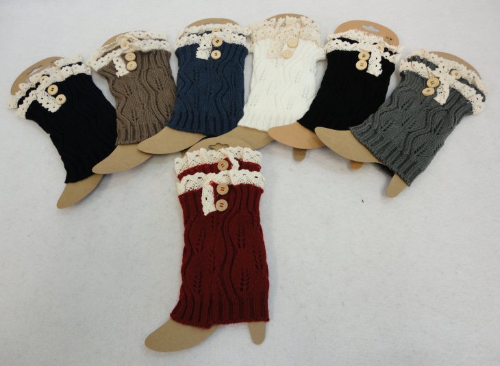 Knitted BOOT Cuffs with Antique Lace [2 Buttons]